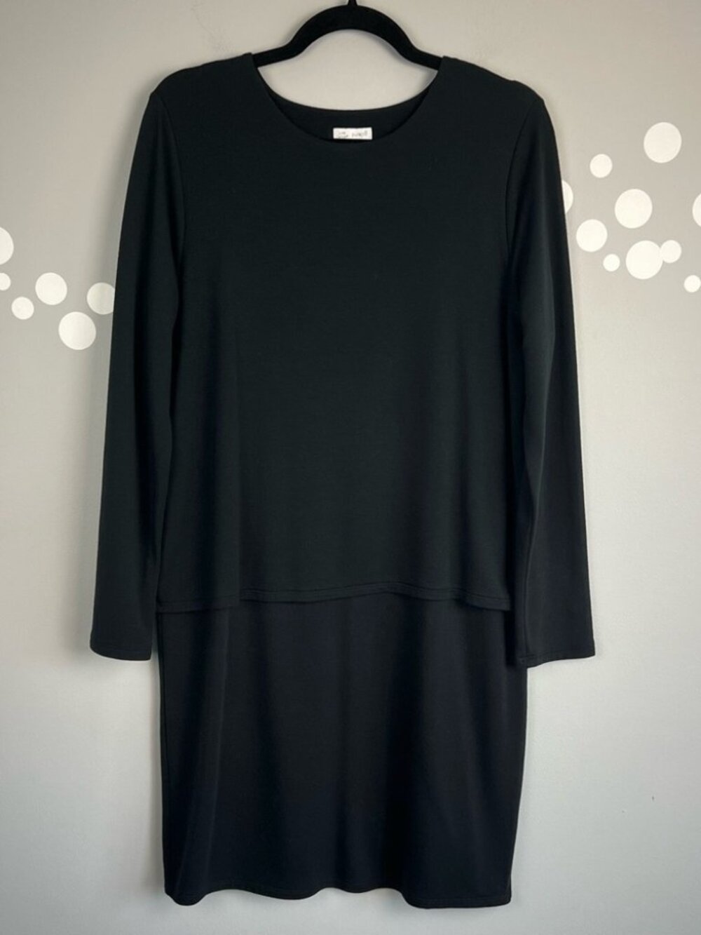 Pure Jill Tencel Lyocell Layered Tulip Back Long Sleeve Dress Black Size M